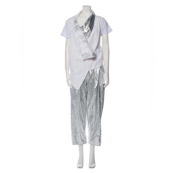 Igor Dobranic Pants - Igor Dobranic Two-Piece Linen Carlos Harrison Metallic Silver White Pant Set S